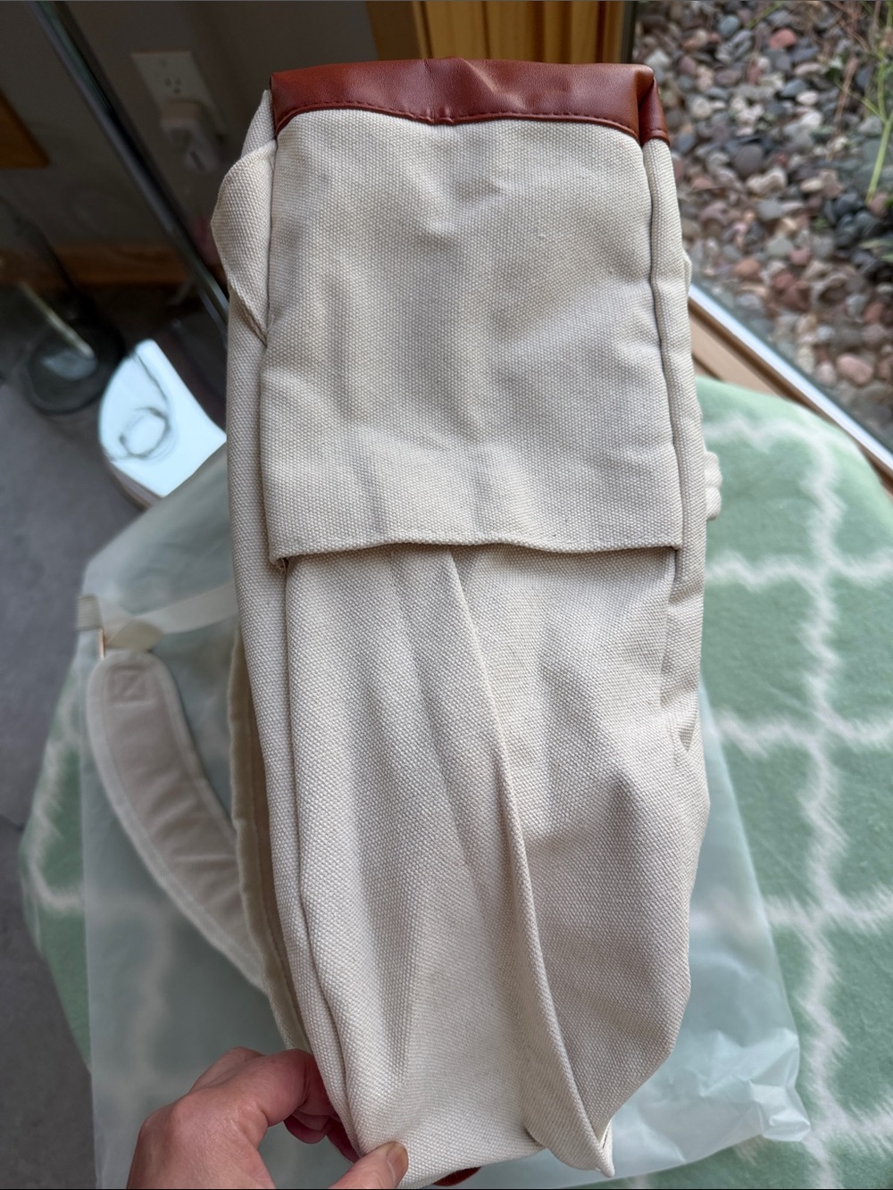 NWT Canvas Backpack in Cream with Brown Trim - Casual Everyday Bag - Picture 8 of 12